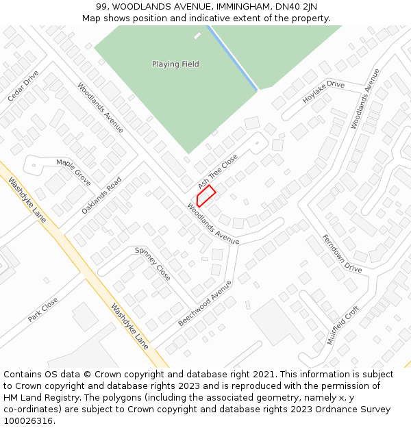 99, WOODLANDS AVENUE, IMMINGHAM, DN40 2JN: Location map and indicative extent of plot