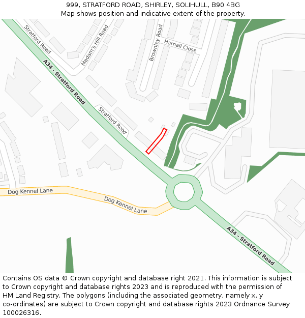 999, STRATFORD ROAD, SHIRLEY, SOLIHULL, B90 4BG: Location map and indicative extent of plot