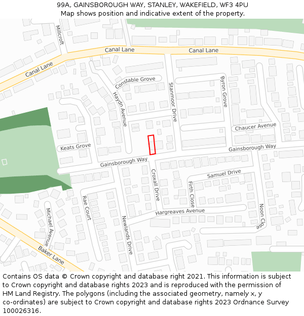 99A, GAINSBOROUGH WAY, STANLEY, WAKEFIELD, WF3 4PU: Location map and indicative extent of plot