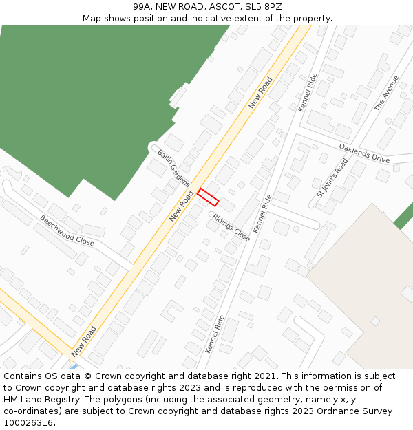 99A, NEW ROAD, ASCOT, SL5 8PZ: Location map and indicative extent of plot