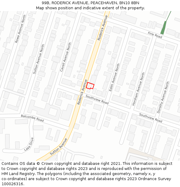 99B, RODERICK AVENUE, PEACEHAVEN, BN10 8BN: Location map and indicative extent of plot