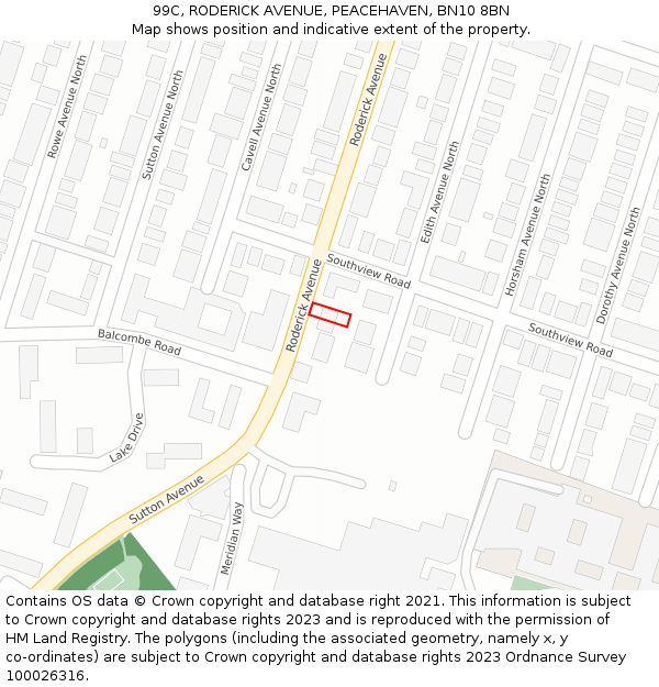 99C, RODERICK AVENUE, PEACEHAVEN, BN10 8BN: Location map and indicative extent of plot