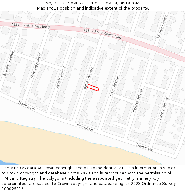 9A, BOLNEY AVENUE, PEACEHAVEN, BN10 8NA: Location map and indicative extent of plot