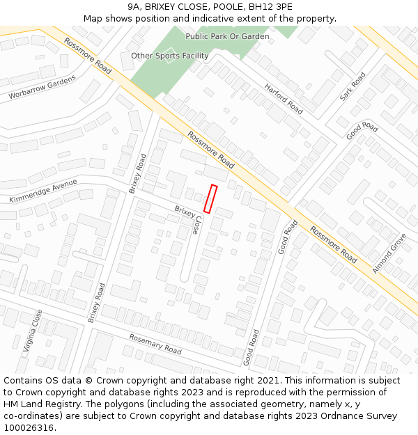 9A, BRIXEY CLOSE, POOLE, BH12 3PE: Location map and indicative extent of plot