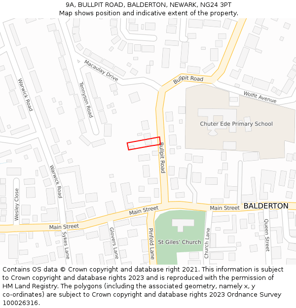 9A, BULLPIT ROAD, BALDERTON, NEWARK, NG24 3PT: Location map and indicative extent of plot