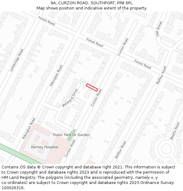 9A, CURZON ROAD, SOUTHPORT, PR8 6PL: Location map and indicative extent of plot