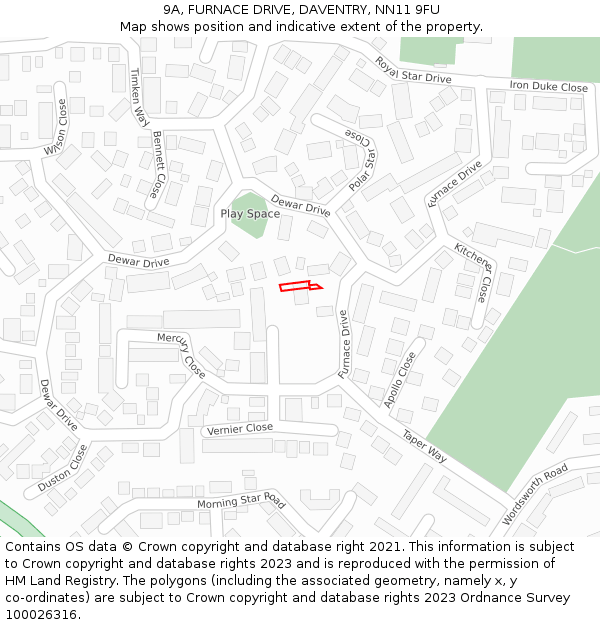 9A, FURNACE DRIVE, DAVENTRY, NN11 9FU: Location map and indicative extent of plot