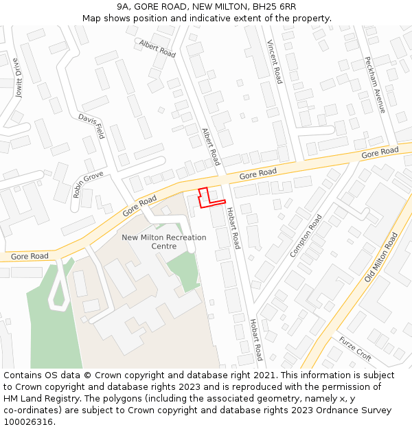 9A, GORE ROAD, NEW MILTON, BH25 6RR: Location map and indicative extent of plot