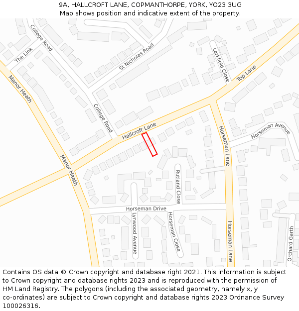 9A, HALLCROFT LANE, COPMANTHORPE, YORK, YO23 3UG: Location map and indicative extent of plot