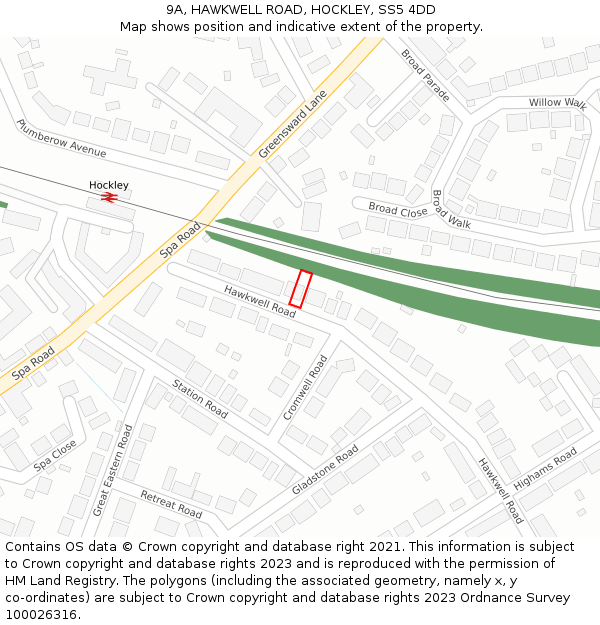9A, HAWKWELL ROAD, HOCKLEY, SS5 4DD: Location map and indicative extent of plot