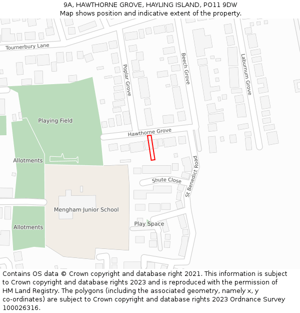 9A, HAWTHORNE GROVE, HAYLING ISLAND, PO11 9DW: Location map and indicative extent of plot