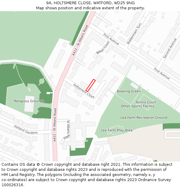 9A, HOLTSMERE CLOSE, WATFORD, WD25 9NG: Location map and indicative extent of plot