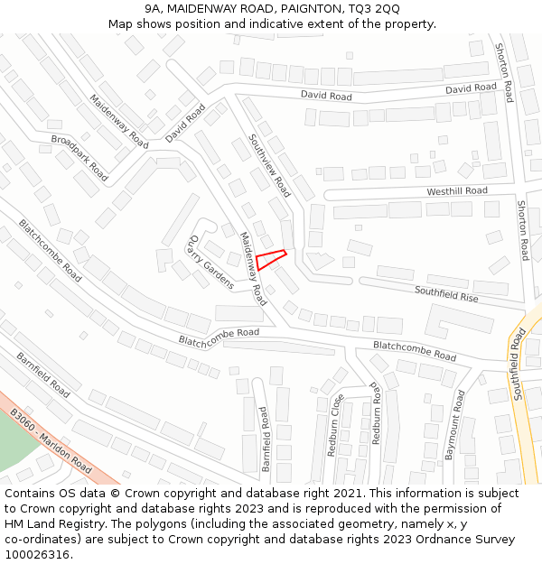 9A, MAIDENWAY ROAD, PAIGNTON, TQ3 2QQ: Location map and indicative extent of plot