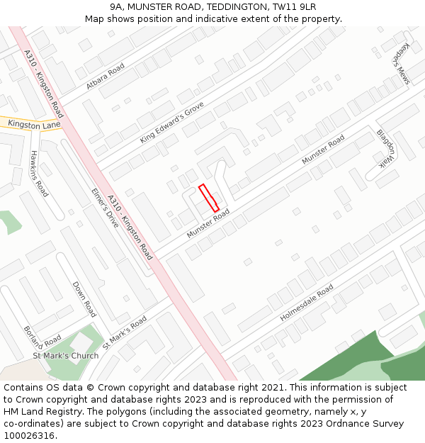 9A, MUNSTER ROAD, TEDDINGTON, TW11 9LR: Location map and indicative extent of plot