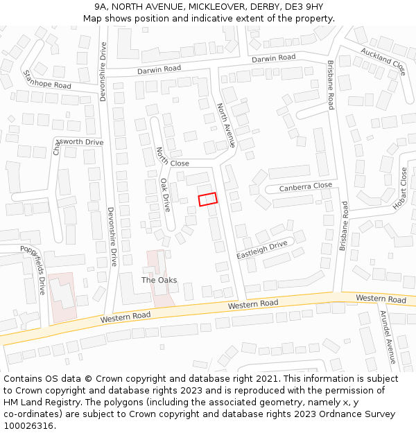 9A, NORTH AVENUE, MICKLEOVER, DERBY, DE3 9HY: Location map and indicative extent of plot