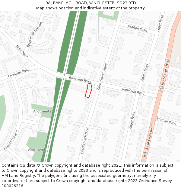 9A, RANELAGH ROAD, WINCHESTER, SO23 9TD: Location map and indicative extent of plot