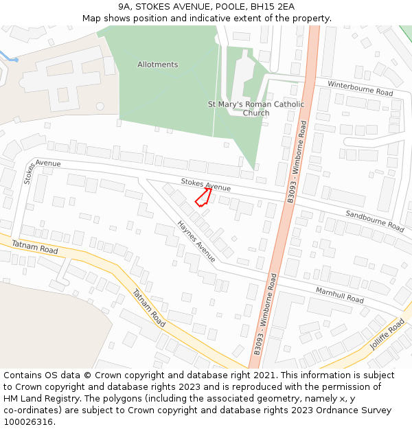 9A, STOKES AVENUE, POOLE, BH15 2EA: Location map and indicative extent of plot