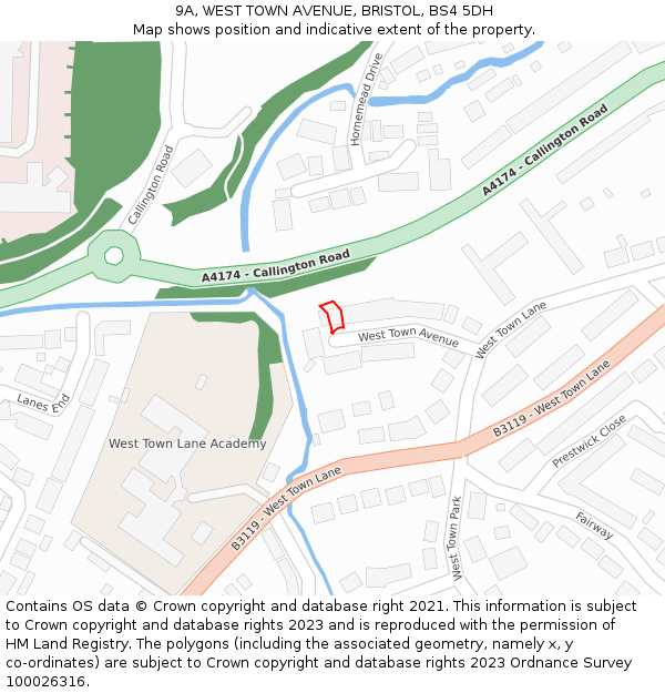 9A, WEST TOWN AVENUE, BRISTOL, BS4 5DH: Location map and indicative extent of plot