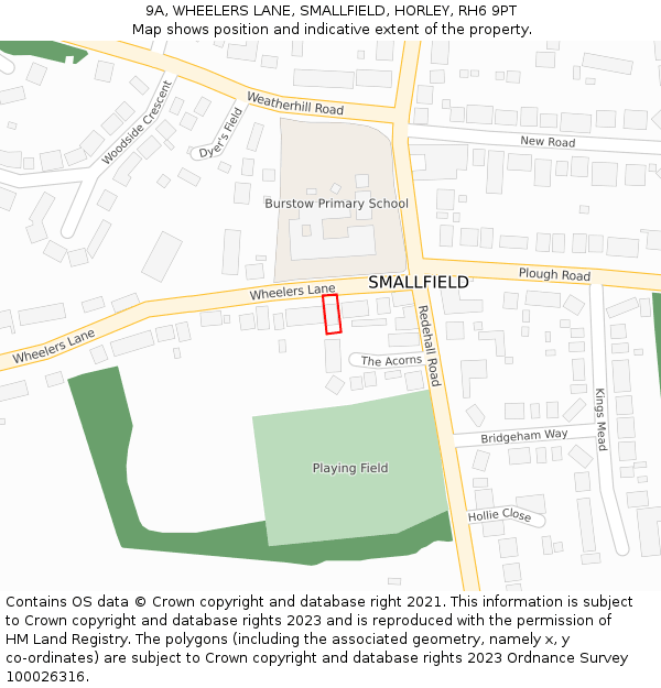 9A, WHEELERS LANE, SMALLFIELD, HORLEY, RH6 9PT: Location map and indicative extent of plot