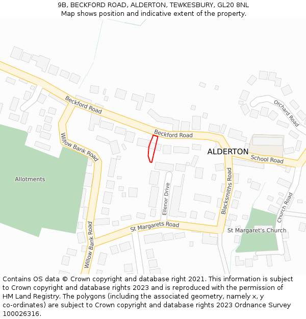 9B, BECKFORD ROAD, ALDERTON, TEWKESBURY, GL20 8NL: Location map and indicative extent of plot