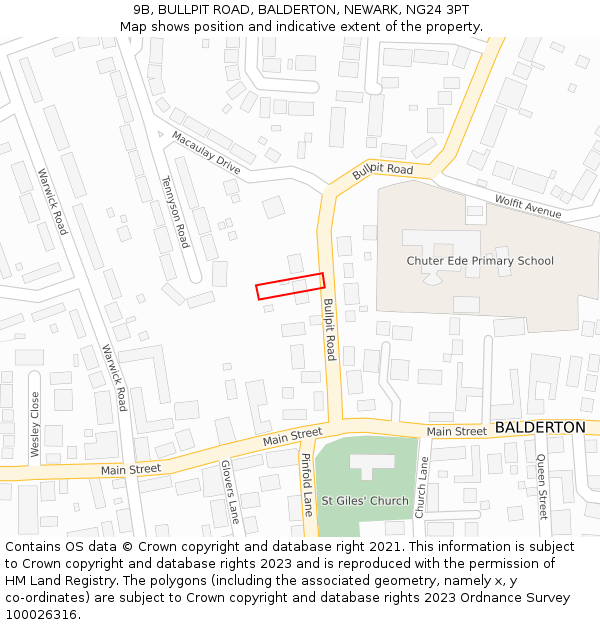 9B, BULLPIT ROAD, BALDERTON, NEWARK, NG24 3PT: Location map and indicative extent of plot