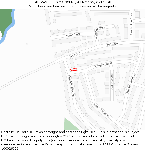 9B, MASEFIELD CRESCENT, ABINGDON, OX14 5PB: Location map and indicative extent of plot