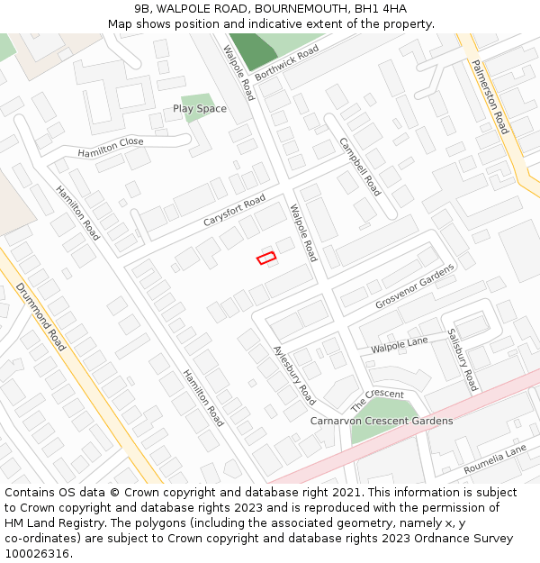 9B, WALPOLE ROAD, BOURNEMOUTH, BH1 4HA: Location map and indicative extent of plot