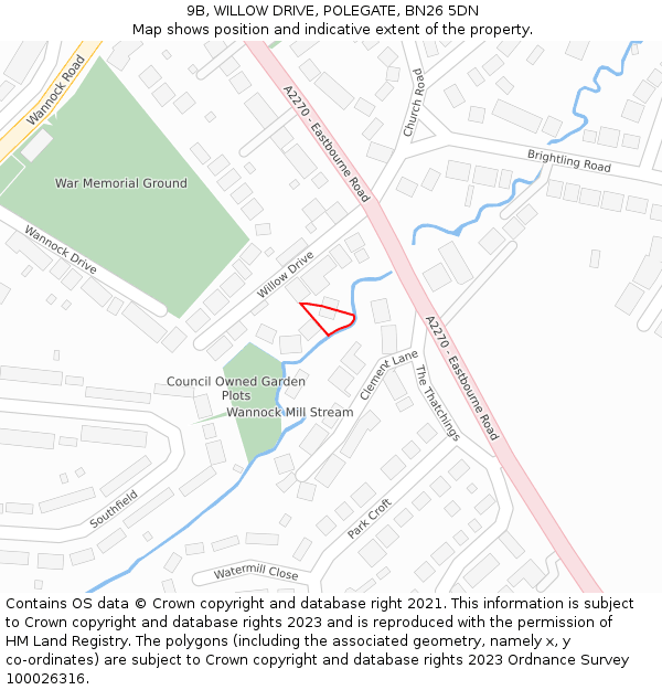9B, WILLOW DRIVE, POLEGATE, BN26 5DN: Location map and indicative extent of plot