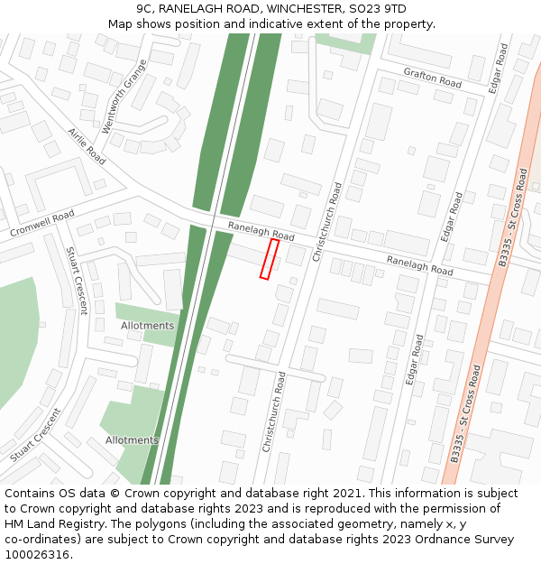 9C, RANELAGH ROAD, WINCHESTER, SO23 9TD: Location map and indicative extent of plot