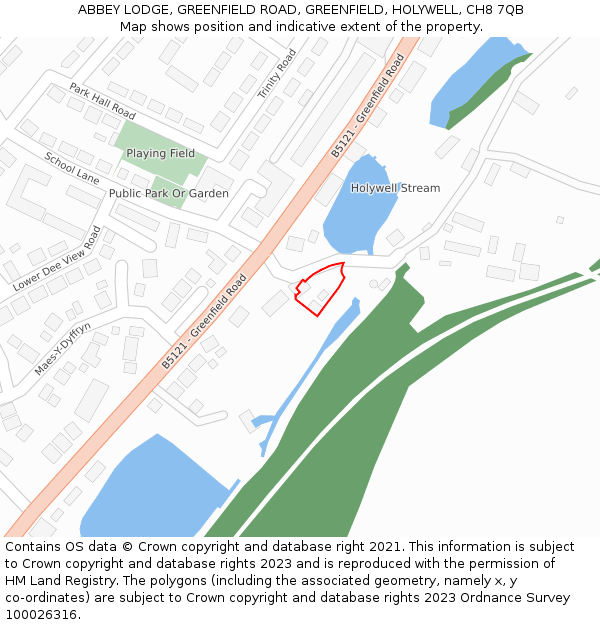 ABBEY LODGE, GREENFIELD ROAD, GREENFIELD, HOLYWELL, CH8 7QB: Location map and indicative extent of plot