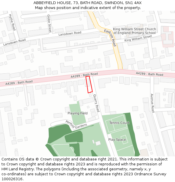 ABBEYFIELD HOUSE, 73, BATH ROAD, SWINDON, SN1 4AX: Location map and indicative extent of plot