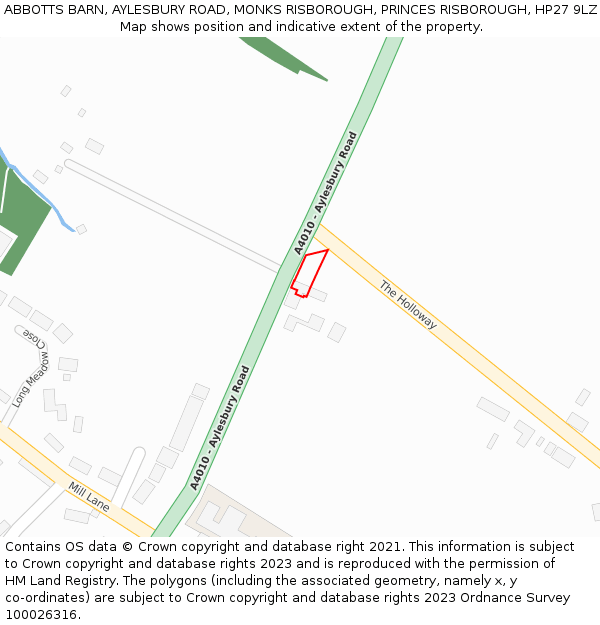 ABBOTTS BARN, AYLESBURY ROAD, MONKS RISBOROUGH, PRINCES RISBOROUGH, HP27 9LZ: Location map and indicative extent of plot