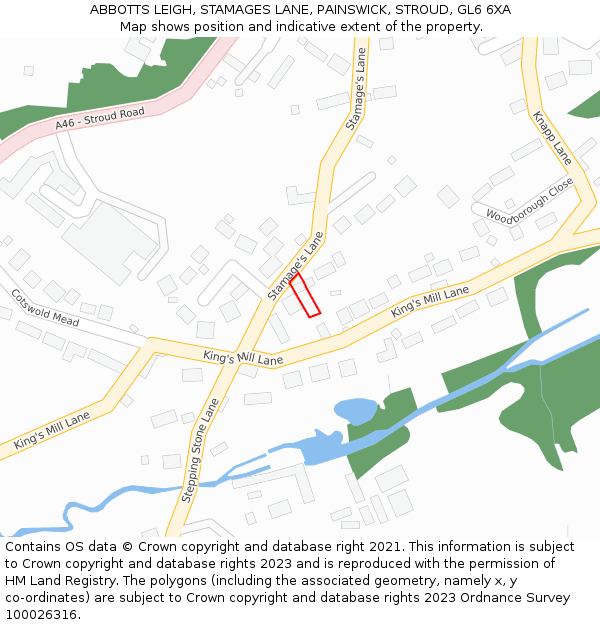 ABBOTTS LEIGH, STAMAGES LANE, PAINSWICK, STROUD, GL6 6XA: Location map and indicative extent of plot