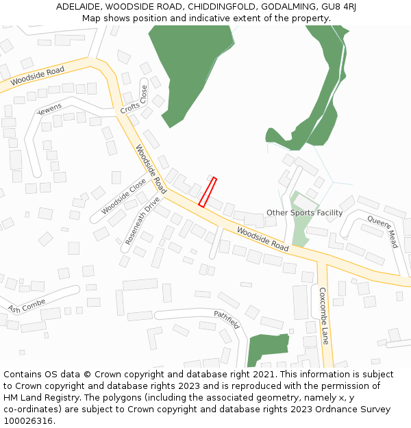 ADELAIDE, WOODSIDE ROAD, CHIDDINGFOLD, GODALMING, GU8 4RJ: Location map and indicative extent of plot