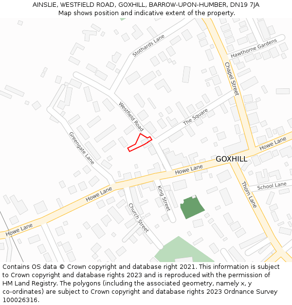 AINSLIE, WESTFIELD ROAD, GOXHILL, BARROW-UPON-HUMBER, DN19 7JA: Location map and indicative extent of plot