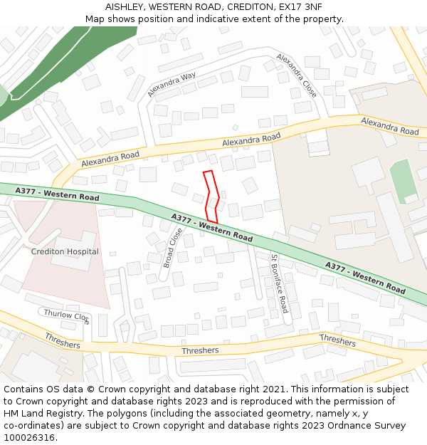 AISHLEY, WESTERN ROAD, CREDITON, EX17 3NF: Location map and indicative extent of plot