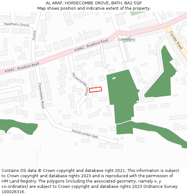 AL ARAF, HORSECOMBE GROVE, BATH, BA2 5QP: Location map and indicative extent of plot