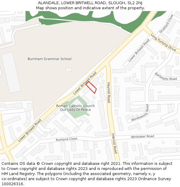 ALANDALE, LOWER BRITWELL ROAD, SLOUGH, SL2 2NJ: Location map and indicative extent of plot