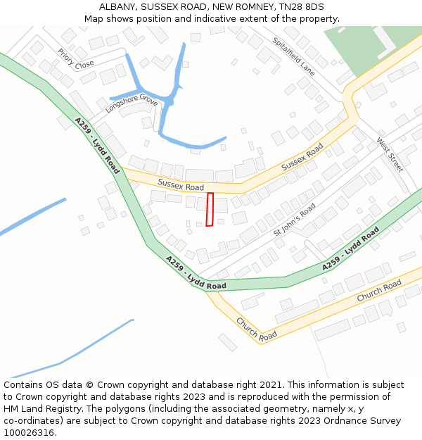 ALBANY, SUSSEX ROAD, NEW ROMNEY, TN28 8DS: Location map and indicative extent of plot