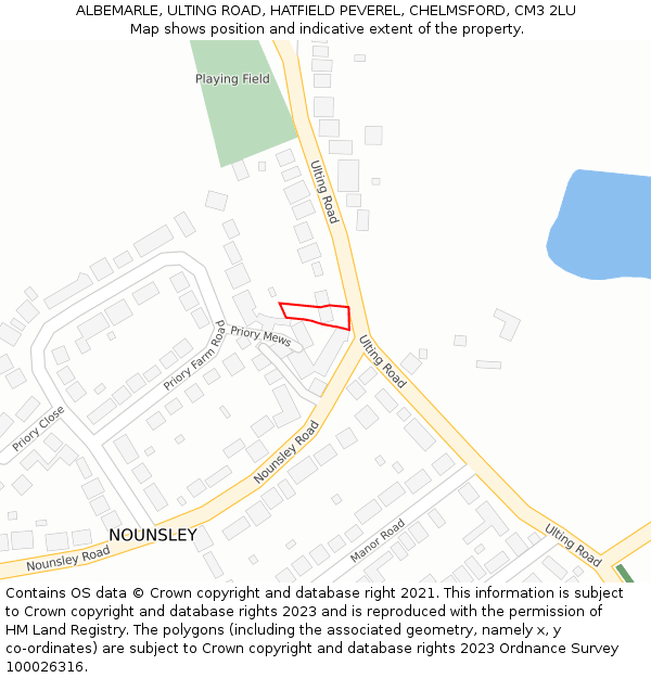 ALBEMARLE, ULTING ROAD, HATFIELD PEVEREL, CHELMSFORD, CM3 2LU: Location map and indicative extent of plot