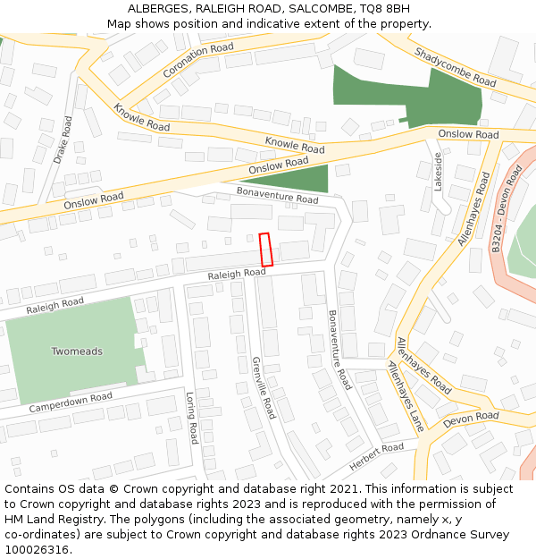 ALBERGES, RALEIGH ROAD, SALCOMBE, TQ8 8BH: Location map and indicative extent of plot