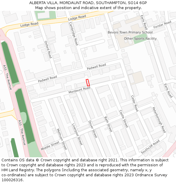 ALBERTA VILLA, MORDAUNT ROAD, SOUTHAMPTON, SO14 6GP: Location map and indicative extent of plot