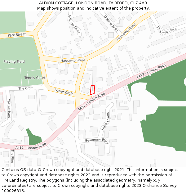 ALBION COTTAGE, LONDON ROAD, FAIRFORD, GL7 4AR: Location map and indicative extent of plot