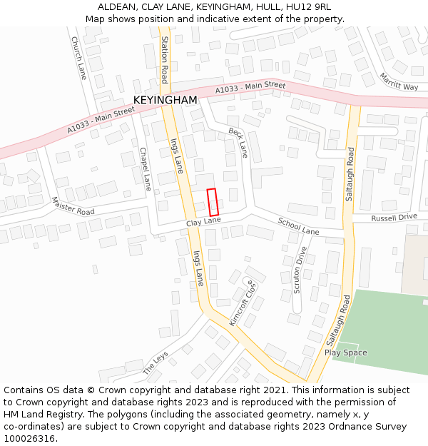 ALDEAN, CLAY LANE, KEYINGHAM, HULL, HU12 9RL: Location map and indicative extent of plot