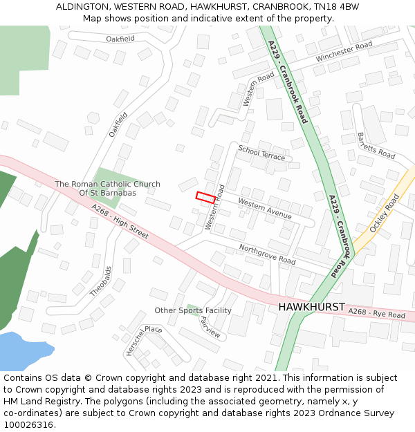 ALDINGTON, WESTERN ROAD, HAWKHURST, CRANBROOK, TN18 4BW: Location map and indicative extent of plot