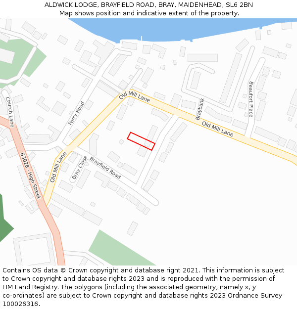 ALDWICK LODGE, BRAYFIELD ROAD, BRAY, MAIDENHEAD, SL6 2BN: Location map and indicative extent of plot