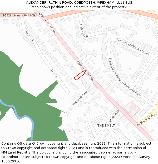 ALEXANDER, RUTHIN ROAD, COEDPOETH, WREXHAM, LL11 3US: Location map and indicative extent of plot