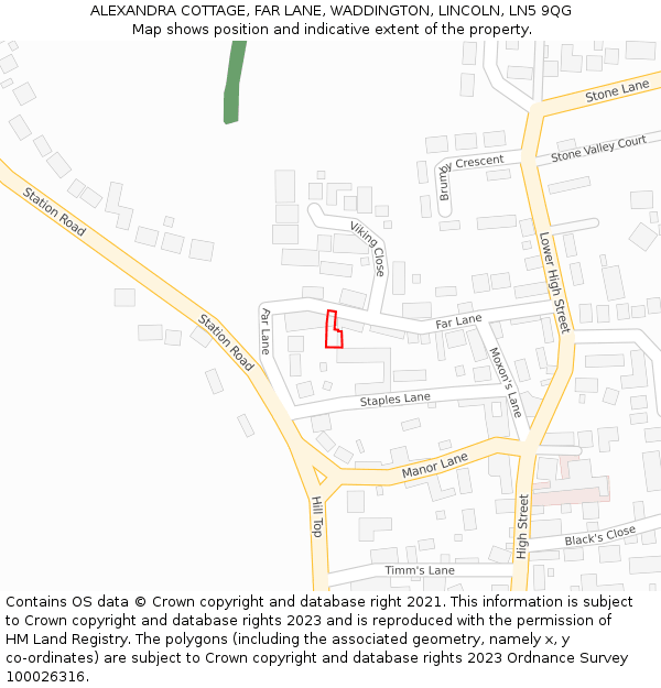 ALEXANDRA COTTAGE, FAR LANE, WADDINGTON, LINCOLN, LN5 9QG: Location map and indicative extent of plot