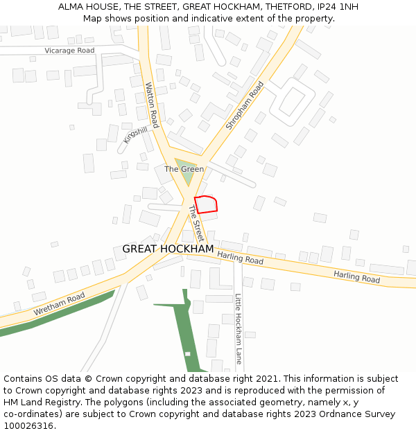ALMA HOUSE, THE STREET, GREAT HOCKHAM, THETFORD, IP24 1NH: Location map and indicative extent of plot