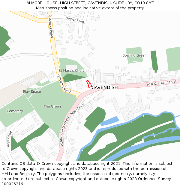 ALMORE HOUSE, HIGH STREET, CAVENDISH, SUDBURY, CO10 8AZ: Location map and indicative extent of plot